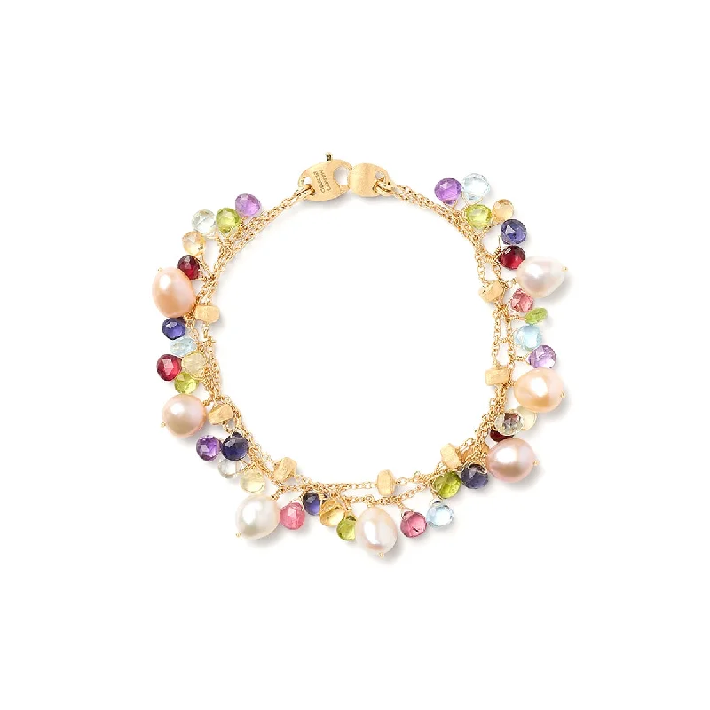 Textured bracelets and bangles with hammered stone charm -Marco Bicego Paradise Two Strand Gemstone Bracelet With Freshwater Pearls