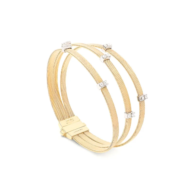 Slim bracelets and bangles for stackable wrist looks -Marco Bicego Masai Three Strand Bracelet with Diamond Stations