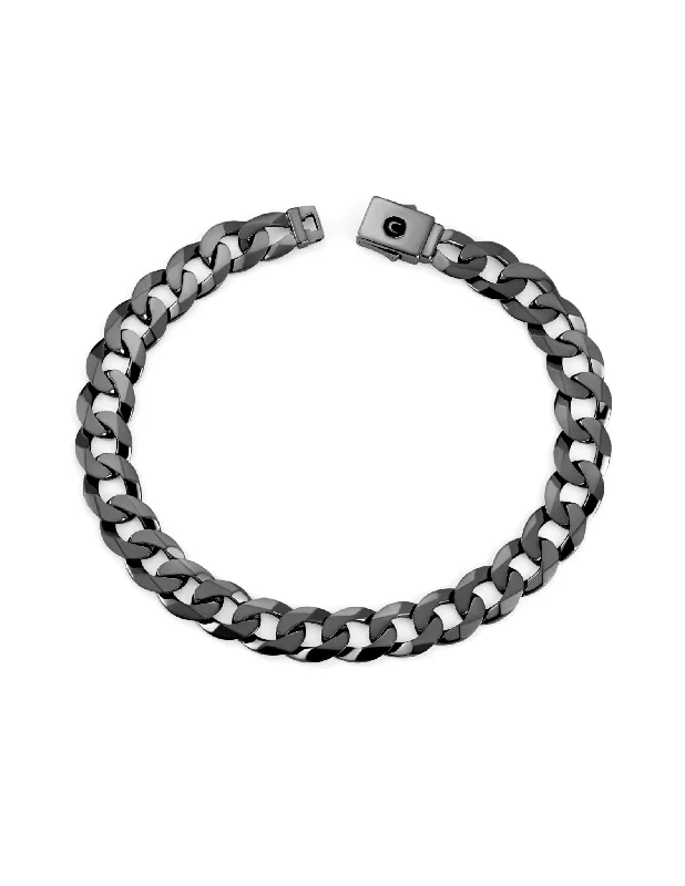 Bracelets and bangles featuring lapis for bold blue -Mens Curb Chain Bracelet Finished in Black Rhodium