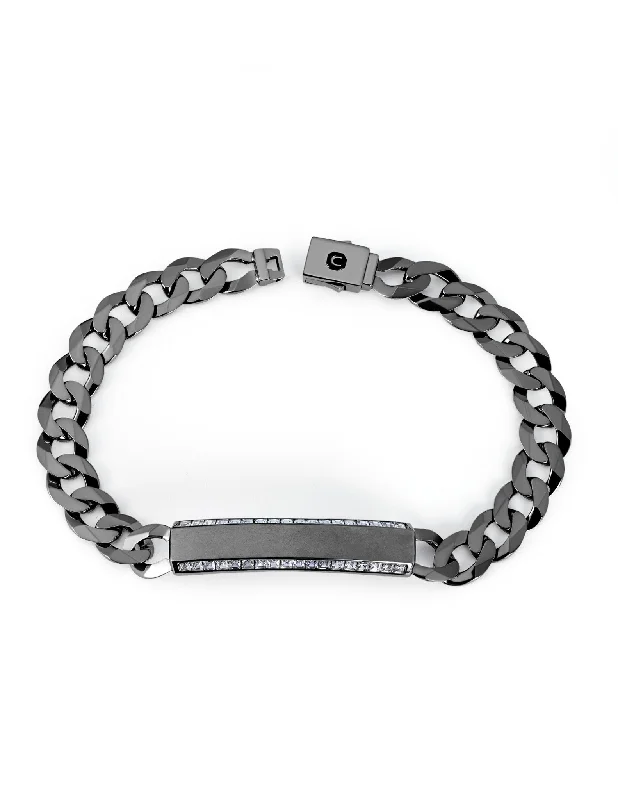 Bracelets and bangles featuring pearls for timeless grace -Men's ID Bracelet in Black Rhodium