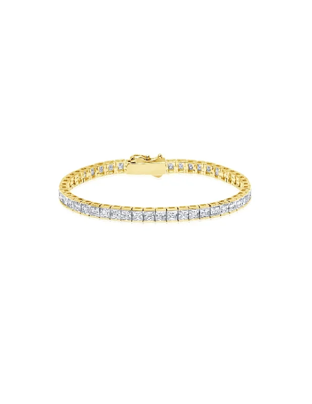 Bracelets and bangles featuring agate for stone stripes -Mens Square Cut Tennis Bracelet Finished in 18kt Yellow Gold