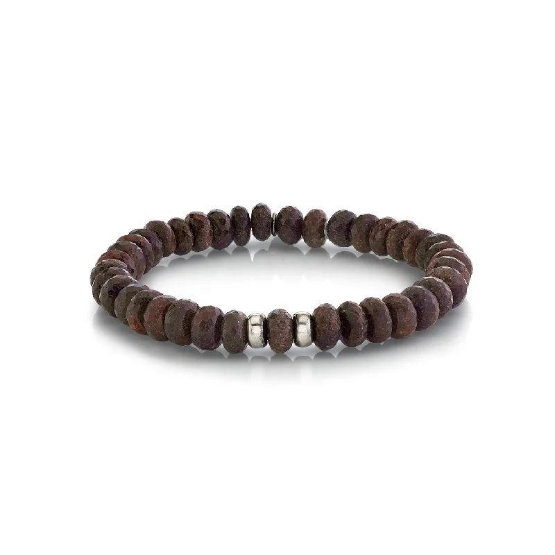 Budget bracelets and bangles under fifteen dollars -Mr. LOWE Men's Coffee Quartz Bracelet with Silver Rondelles - 8mm