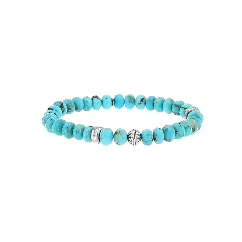 Heart bracelets and bangles for sweet wrist gestures -Mr. LOWE Men's Turquoise Bracelet with Silver Bicone Bead - 8mm