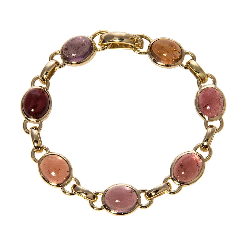 Dangle bracelets and bangles with gem fringe flair -Multi Color Tourmaline 14K Yellow Gold Link Bracelet