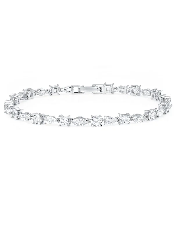 Rough bracelets and bangles with gritty stone charm -Multi Shape Tennis Bracelet Finished in Pure Platinum