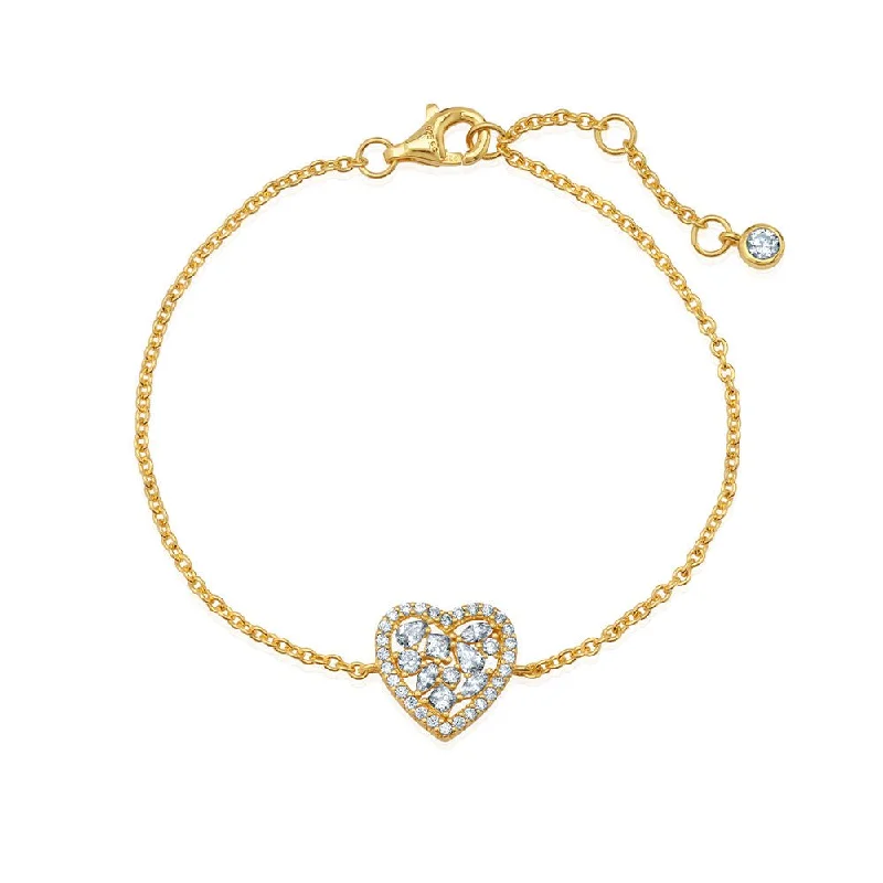 Bracelets and bangles with white gold for sleekness -Multicut Pave Heart Shaped 7'' Extending Bracelet