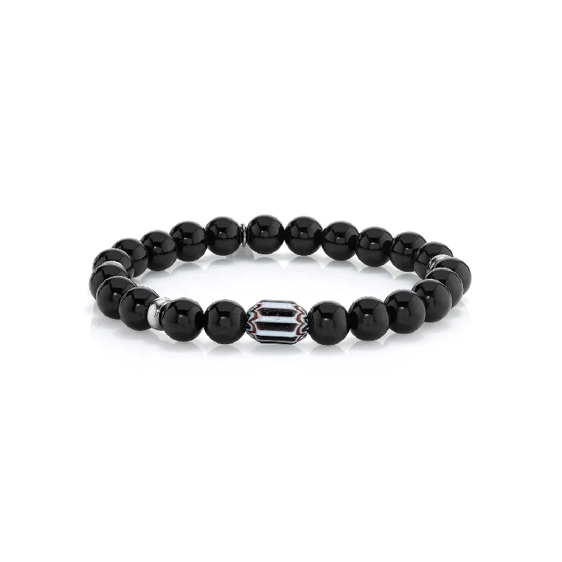 Bracelets and bangles featuring citrine for golden tones -Mr. LOWE Men's Onyx Bracelet with African and Silver Beads - 8mm