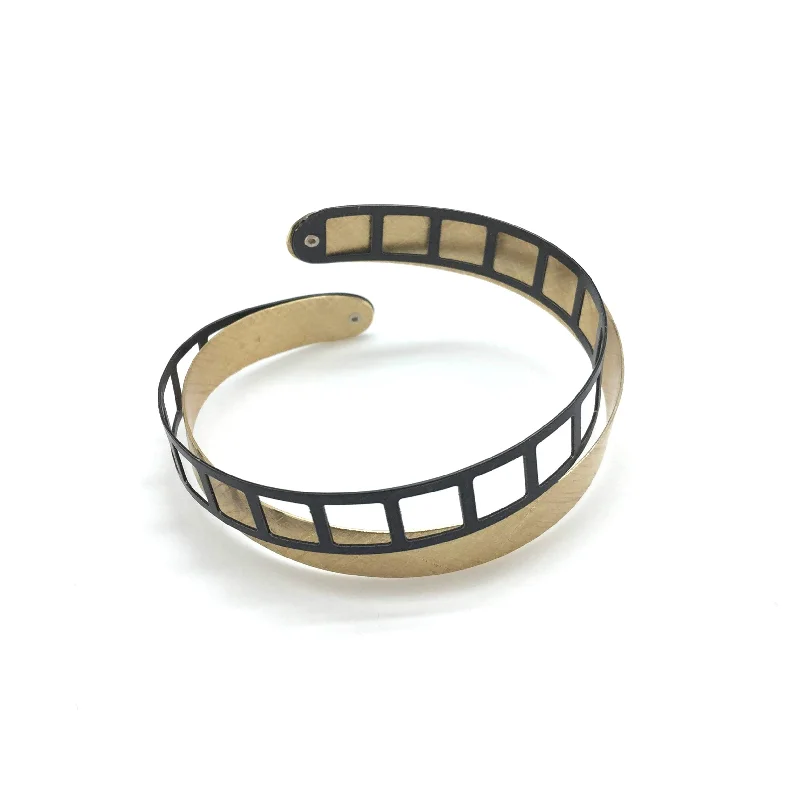 Gem-packed bracelets and bangles for colorful dazzle -Oxidized Silver and Gold Vermeil Film Strip Bracelet