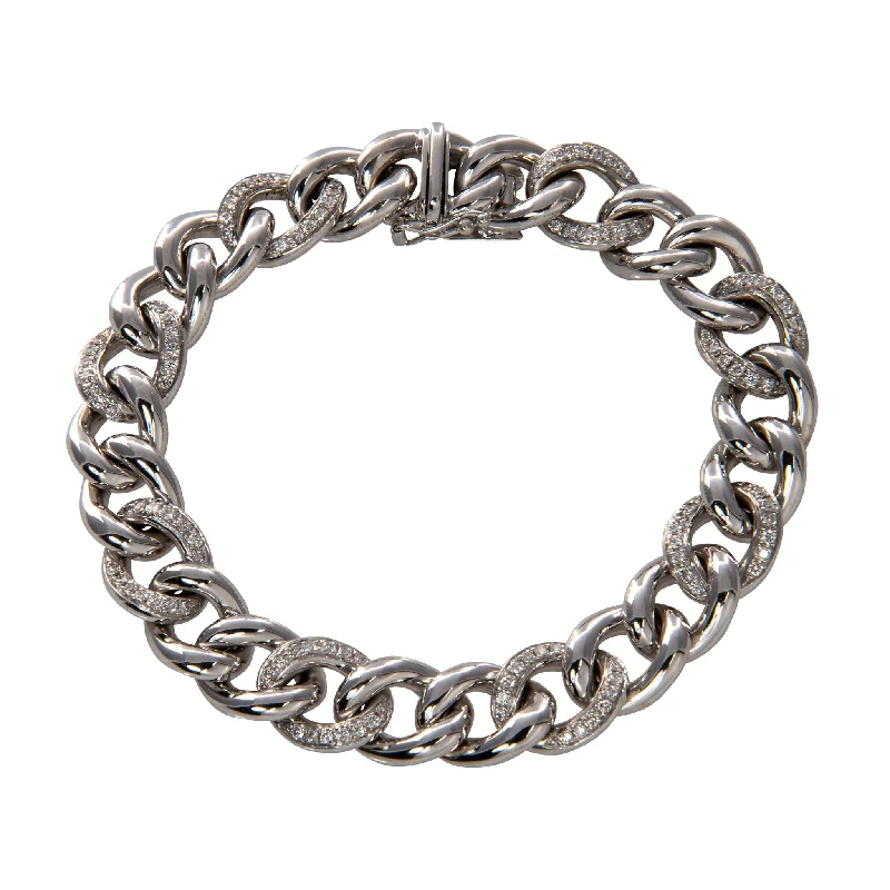 Dark bracelets and bangles for gothic stone vibes -Pavé Diamond 18K White Gold Curb Link Bracelet