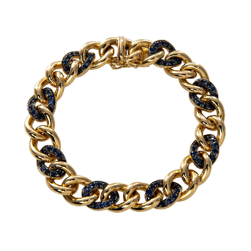 Bracelets and bangles featuring agate for stone stripes -Pavé Sapphire 18K Yellow Gold Curb Link Bracelet