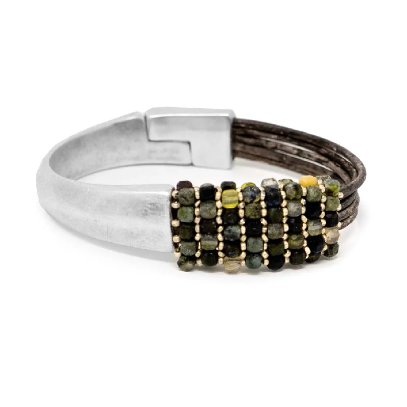 Bracelets and bangles with pave gems for sparkle -Prehnite Leather Bracelet