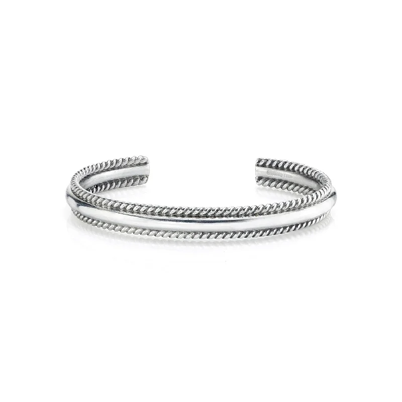 Bracelets and bangles featuring rose quartz for love -Mr. LOWE Men's Silver Rope Cuff Bracelet