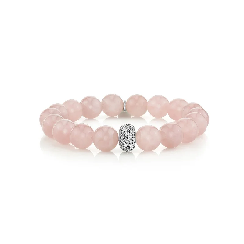 Ethnic bracelets and bangles with tribal stone flair -Rose Quartz Bracelet With Pavé Diamond Donut