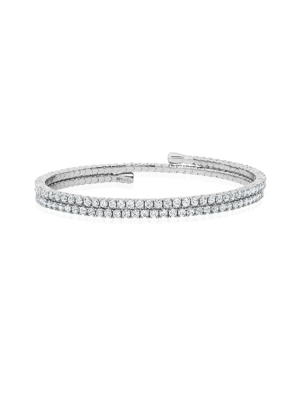 Slim bracelets and bangles for stackable wrist looks -Round Cut Adjustable Bracelet in Platinum