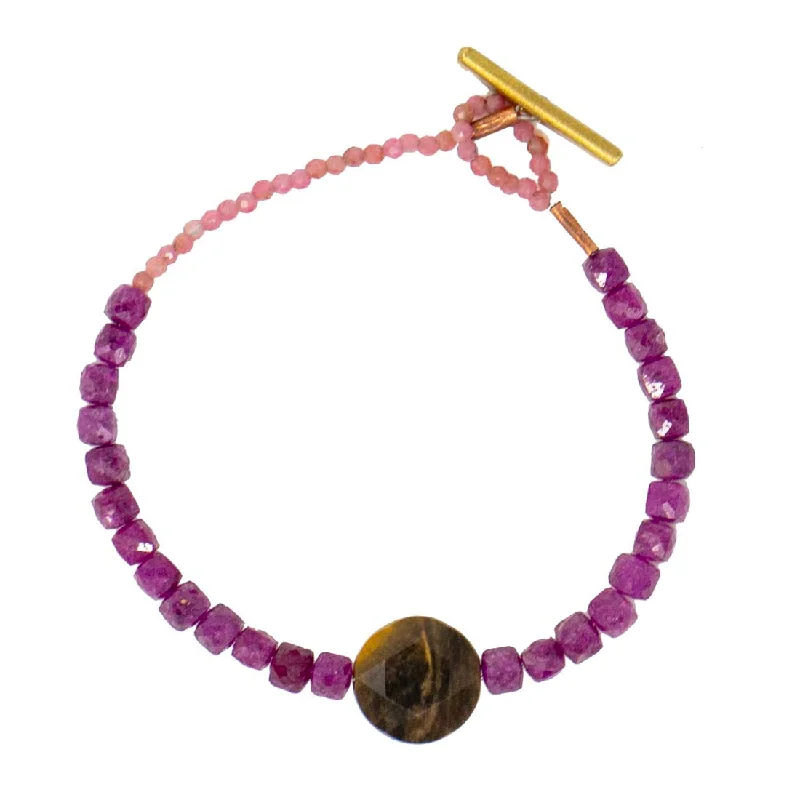 Knotted bracelets and bangles with twisted stone flair -Ruby and Tiger Eye Bracelet