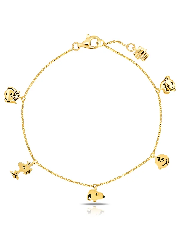 Mixable bracelets and bangles perfect for wrist stacking -Snoopy & the Gang Charm Bracelet in 18kt Yellow Gold