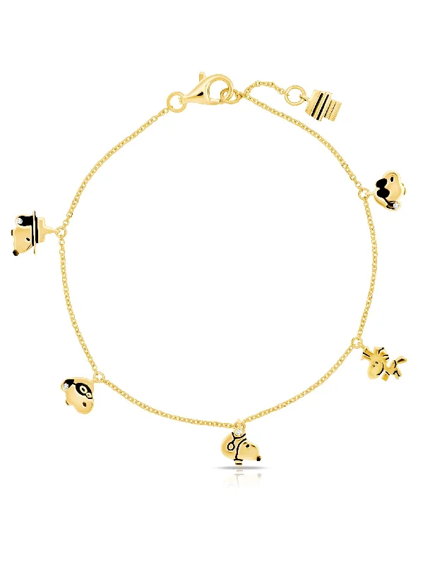 Bracelets and bangles with sapphire for blue depth -Snoopy & Woodstock Charm Bracelet in 18kt Yellow Gold