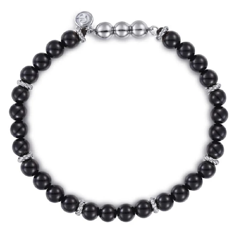 Striking bracelets and bangles with bold stone accents -SS 8" BLACK ONYX BRACELET(BUJUKAN COLLECTION)