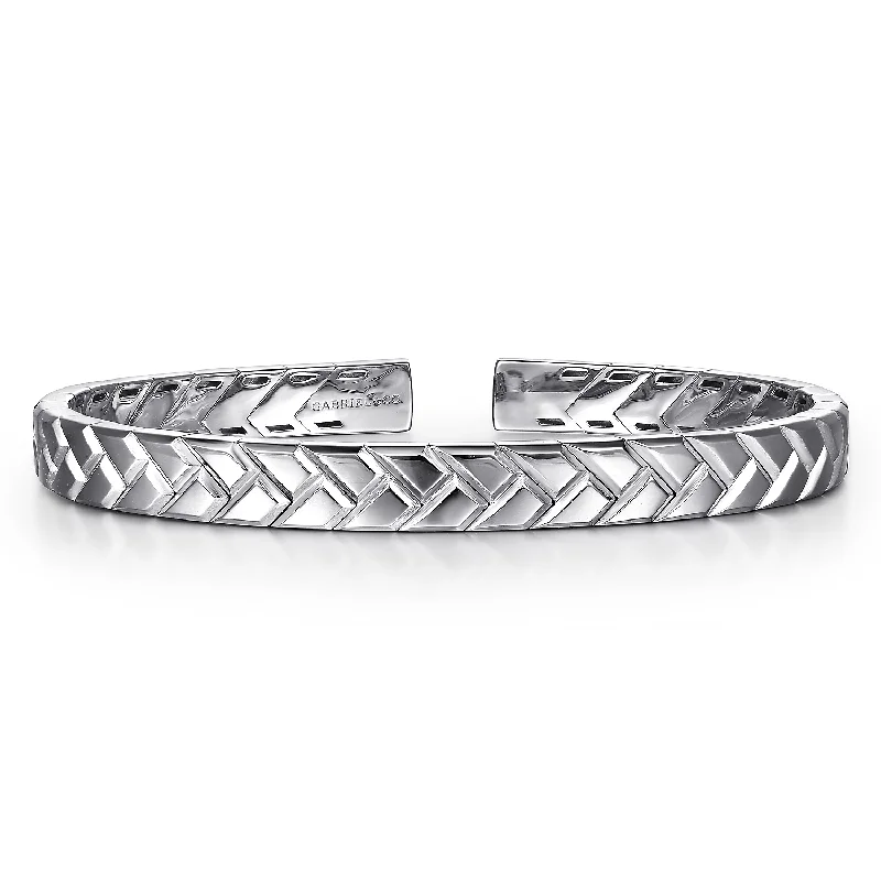 Mixable bracelets and bangles perfect for wrist stacking -925 Sterling Silver Herringbone Cuff Bracelet