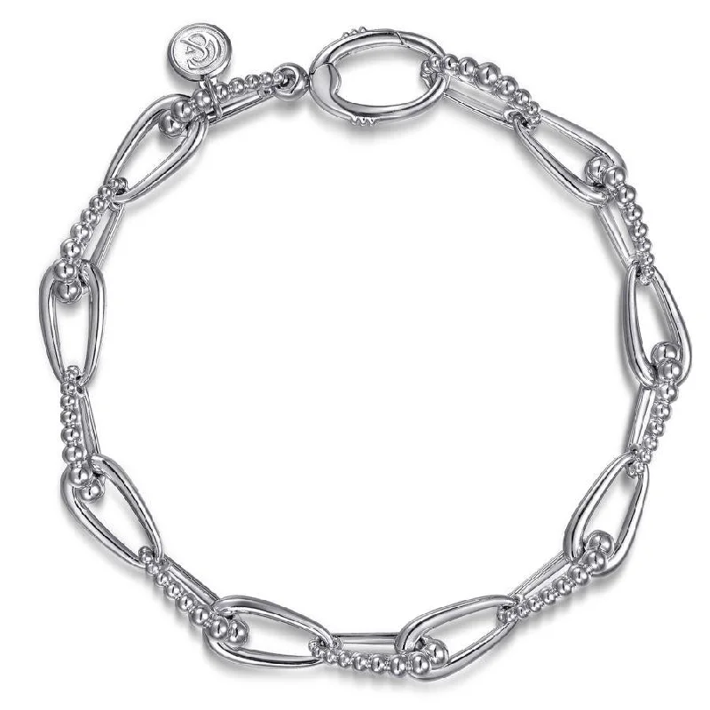 Retro bracelets and bangles with vintage stone charm -925 Sterling Silver Link Chain Bracelet