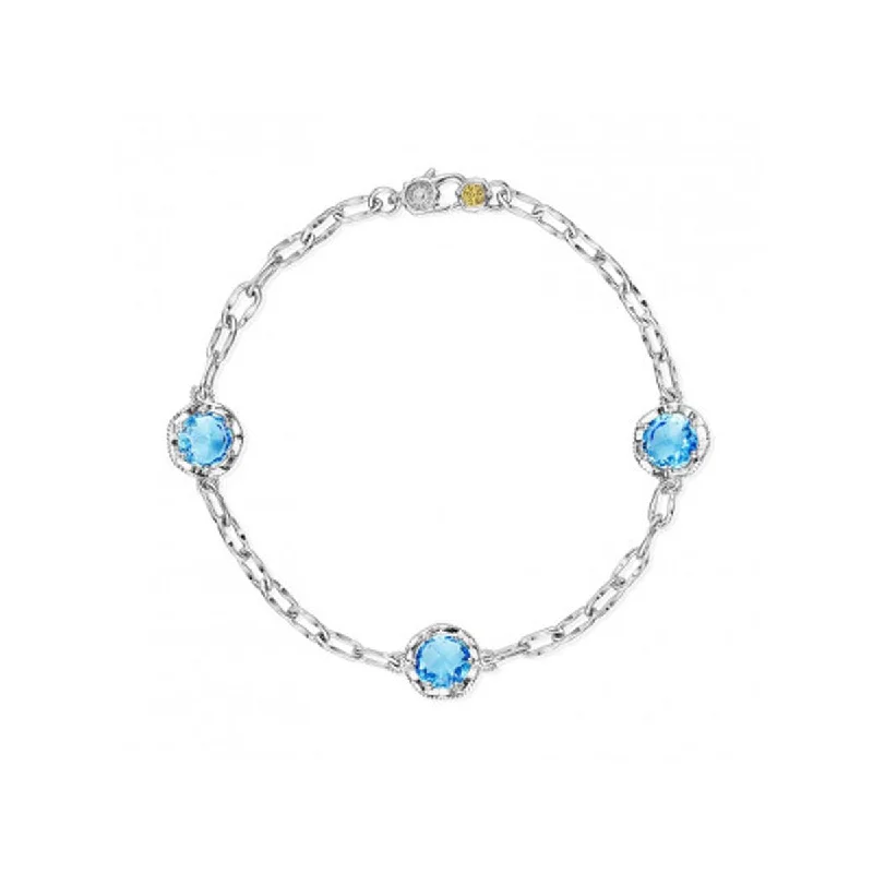 Textured bracelets and bangles with hammered stone charm -Tacori Crescent Crown Three Station Swiss Blue Topaz Bracelet