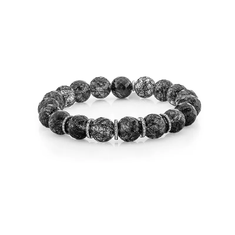 Stretch bracelets and bangles for easy wrist fit -Tourmalinated Quartz Bracelet with Diamond Rondelles