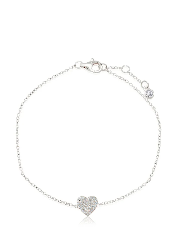 Soft bracelets and bangles with rose-cut stones -Pave Heart Bracelet Finished in Pure Platinum