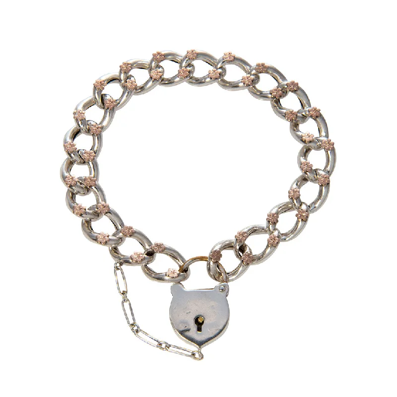 Charm bracelets and bangles with playful stone drops -Victorian Floral Rose Gold Overlay Sterling Silver Link Bracelet